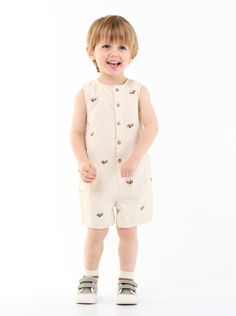 Barboteuse sans manches en gaze de coton Beige - Kiabi