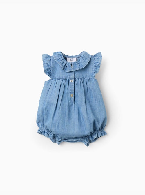 Barboteuse sans manches en jean avec volants - Kiabi Barboteuse sans manches en jean avec volants - Kiabi