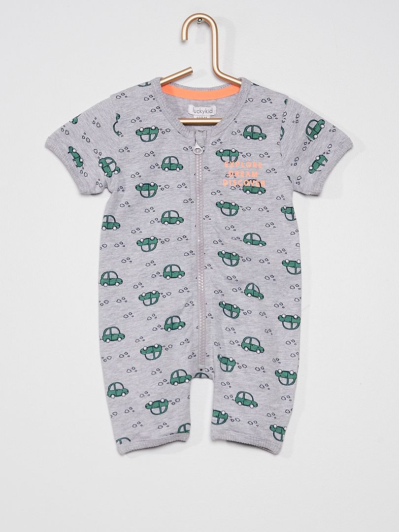 Barboteuse zippée gris/vert - Kiabi