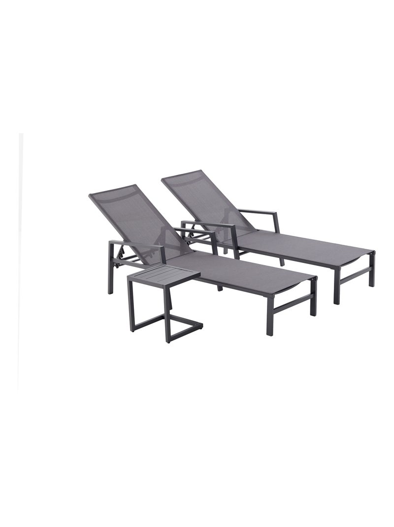 BARI - Lot de 2 transats avec table d'appoint gris foncé Gris - Kiabi