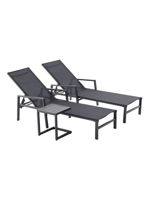 BARI - Lot de 2 transats avec table d'appoint noir - Kiabi