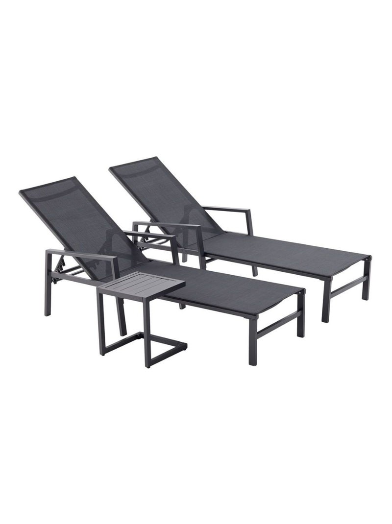 BARI - Lot de 2 transats avec table d'appoint noir Noir - Kiabi