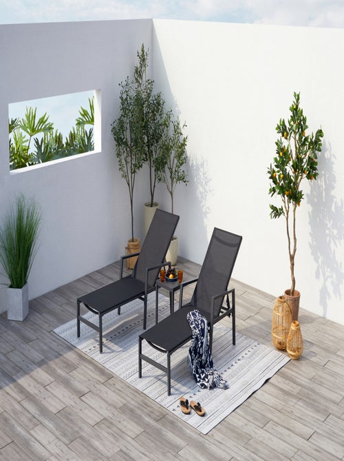 BARI - Lot de 2 transats avec table d'appoint noir - Kiabi