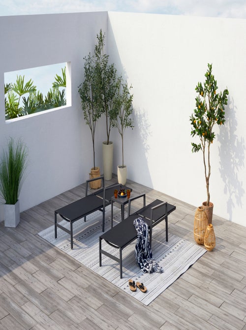 BARI - Lot de 2 transats avec table d'appoint noir - Kiabi