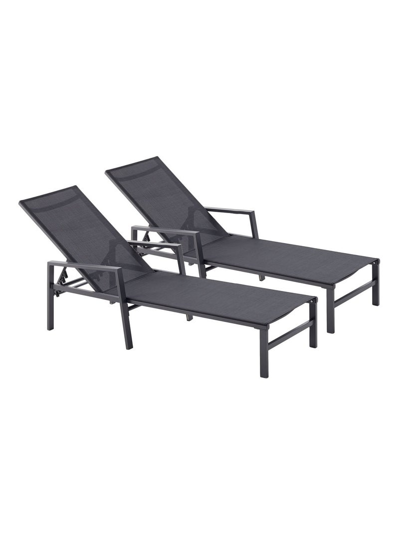 BARI - Lot de 2 transats gris foncé & noir en aluminium Gris Noir - Kiabi