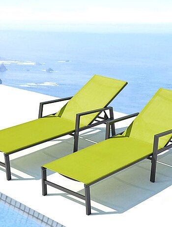 BARI Lot de 2 transats en aluminium gris foncé