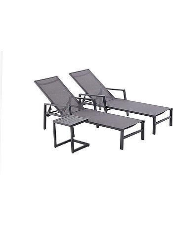 BARI Lot de 2 transats et une table d'appoint noir