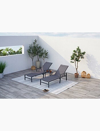 BARI Lot de 2 transats et une table d'appoint noir
