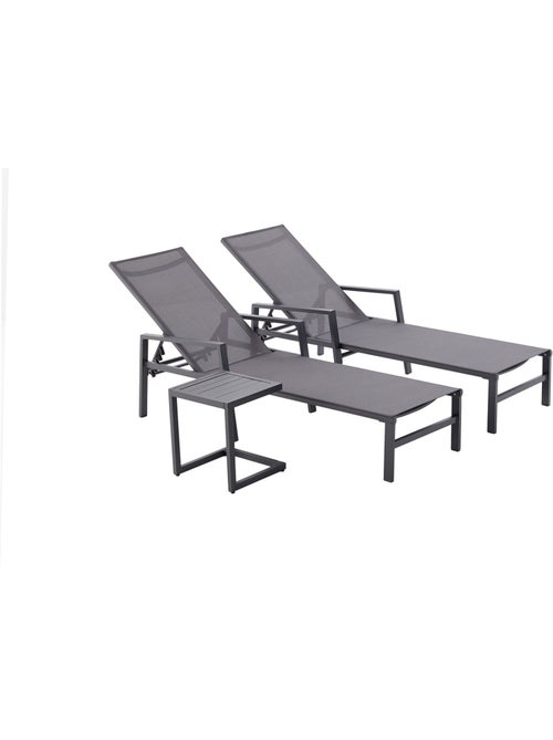 BARI Lot de 2 transats et une table d'appoint noir - Kiabi