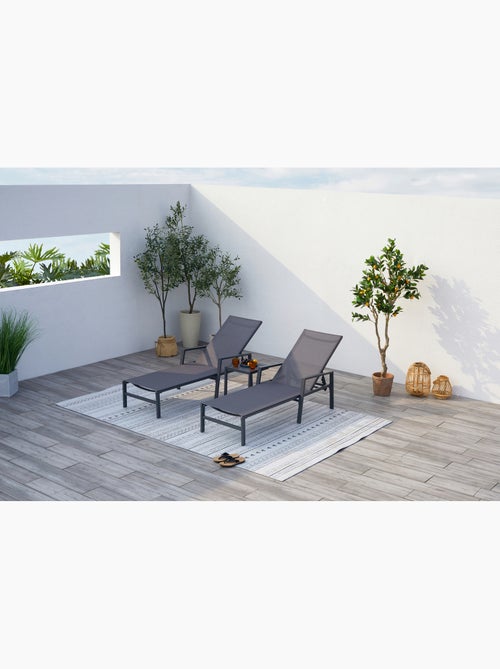BARI Lot de 2 transats et une table d'appoint noir - Kiabi