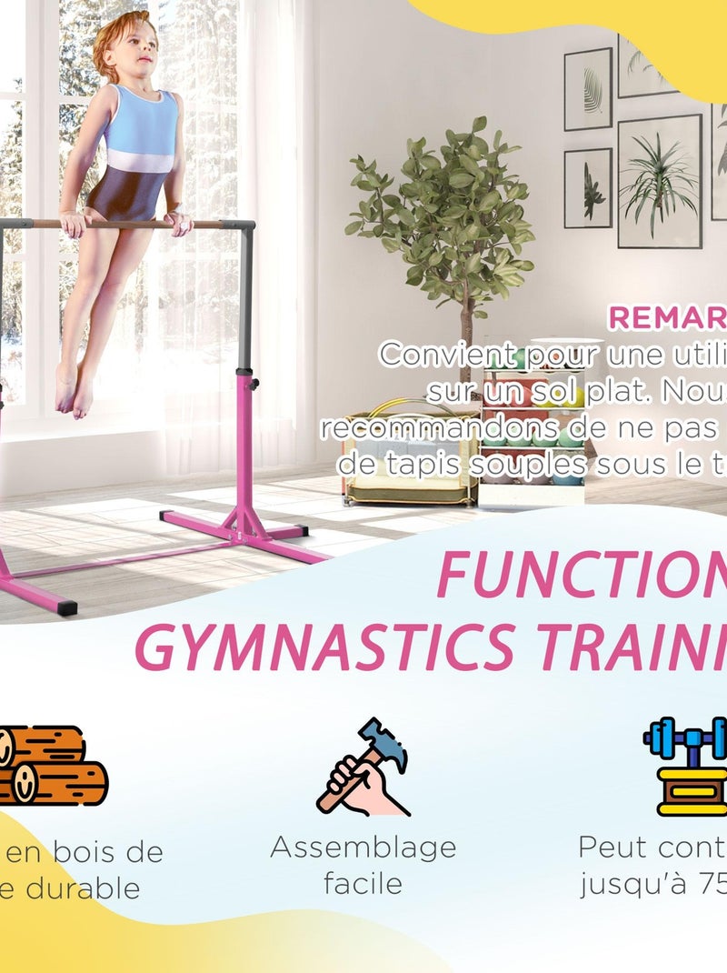 Barre fixe de gymnastique enfant hauteur réglable 13 niveaux acier hêtre Rose - Kiabi