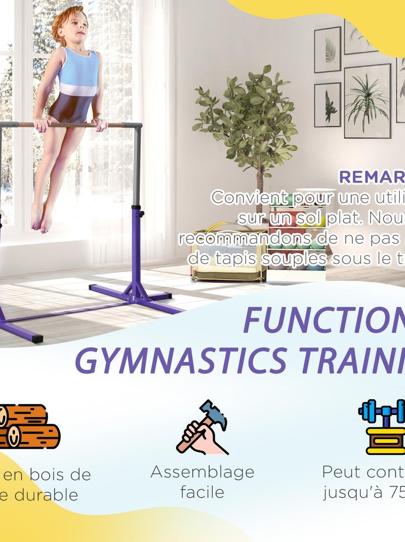 Barre fixe de gymnastique enfant hauteur réglable 13 niveaux acier hêtre Violet - Kiabi