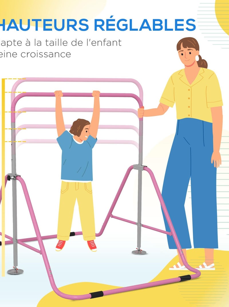 Barre fixe de gymnastique enfant pliable hauteur réglable acier Rose - Kiabi