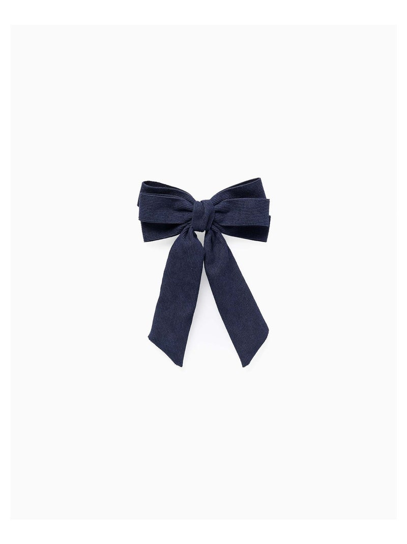 Barrette à Cheveux avec Nœud en Velours Côtelé Bleu foncé - Kiabi