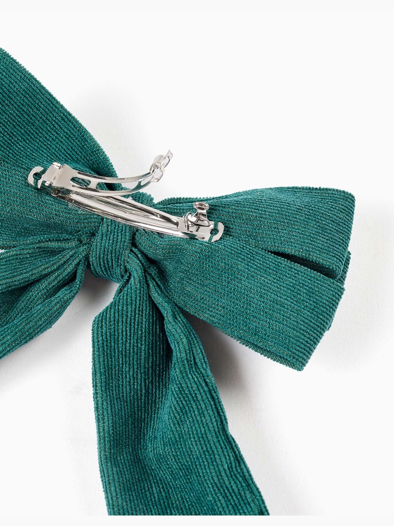 Barrette à cheveux avec nœud en velours côtelé Vert foncé - Kiabi
