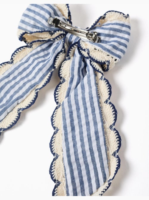 Barrette avec nœud à rayures avec bordure au crochet - Kiabi