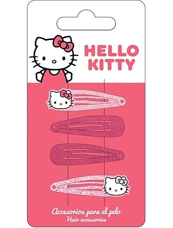 Barrettes cheveux enfant Hello Kitty roses pailletées : lot de 3