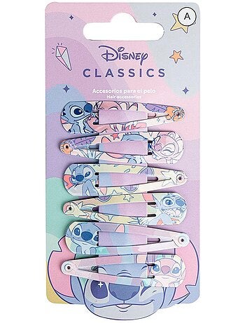Barrettes métal antidérapantes enfant Stitch multicolores : lot de 6