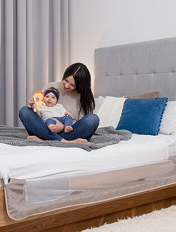 Barrière de lit bébé LIONELO Eva - 150cm - Protection anti-chute - Filet aéré pliable