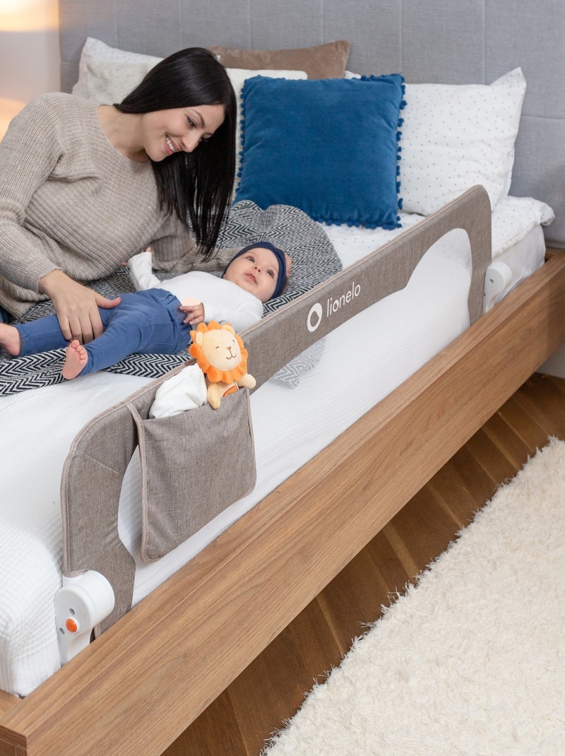 Barrière de lit bébé LIONELO Eva - 150cm - Protection anti-chute - Filet aéré pliable Beige - Kiabi