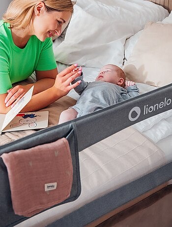 Barrière de lit bébé LIONELO Eva - 150cm - Protection anti-chute - Filet aéré pliable