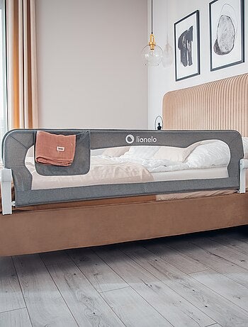 Barrière de lit bébé LIONELO Eva - 150cm - Protection anti-chute - Filet aéré pliable