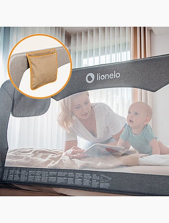 Barrière de lit bébé LIONELO Hanna - 150x65cm - Pliable - Protection anti-chute - Filet aéré