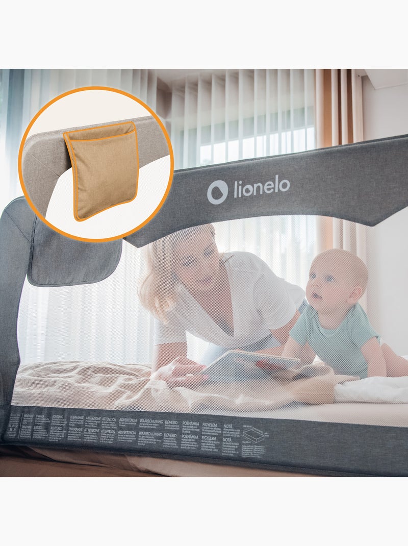 Barrière de lit bébé LIONELO Hanna - 150x65cm - Pliable - Protection anti-chute - Filet aéré Beige - Kiabi