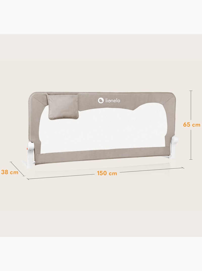Barrière de lit bébé LIONELO Hanna - 150x65cm - Pliable - Protection anti-chute - Filet aéré Beige - Kiabi