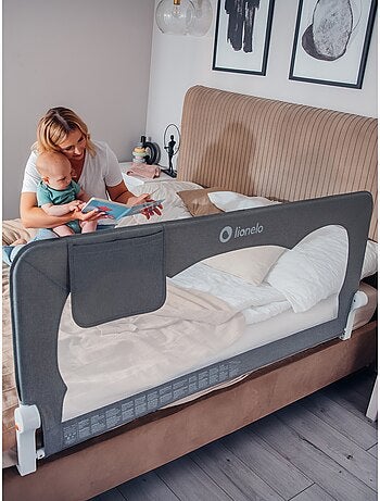 Barrière de lit bébé LIONELO Hanna - 150x65cm - Pliable - Protection anti-chute - Filet aéré