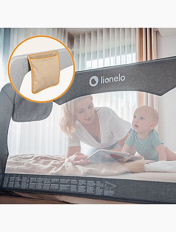 Barrière de lit bébé LIONELO Hanna - 150x65cm - Pliable - Protection anti-chute - Filet aéré