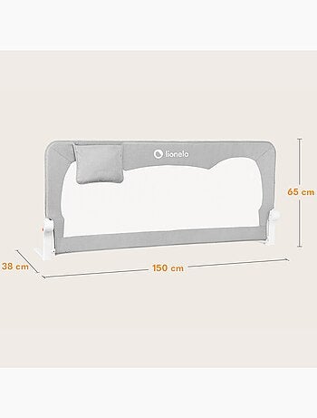 Barrière de lit bébé LIONELO Hanna - 150x65cm - Pliable - Protection anti-chute - Filet aéré