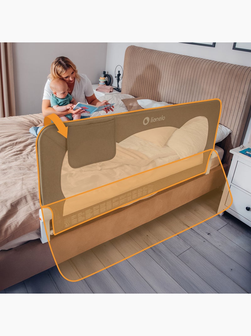 Barrière de lit bébé LIONELO Hanna - 150x65cm - Pliable - Protection anti-chute - Filet aéré Gris - Kiabi