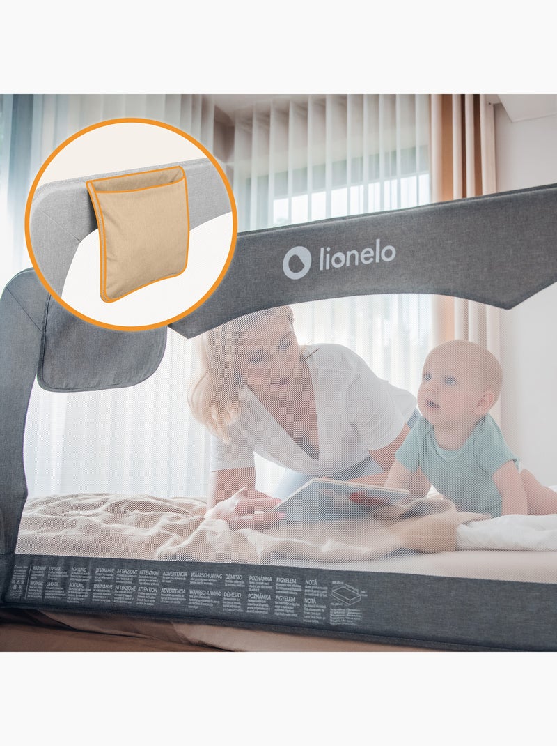 Barrière de lit bébé LIONELO Hanna - 150x65cm - Pliable - Protection anti-chute - Filet aéré Gris - Kiabi