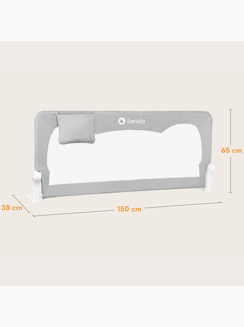 Barrière de lit bébé LIONELO Hanna - 150x65cm - Pliable - Protection anti-chute - Filet aéré Gris - Kiabi