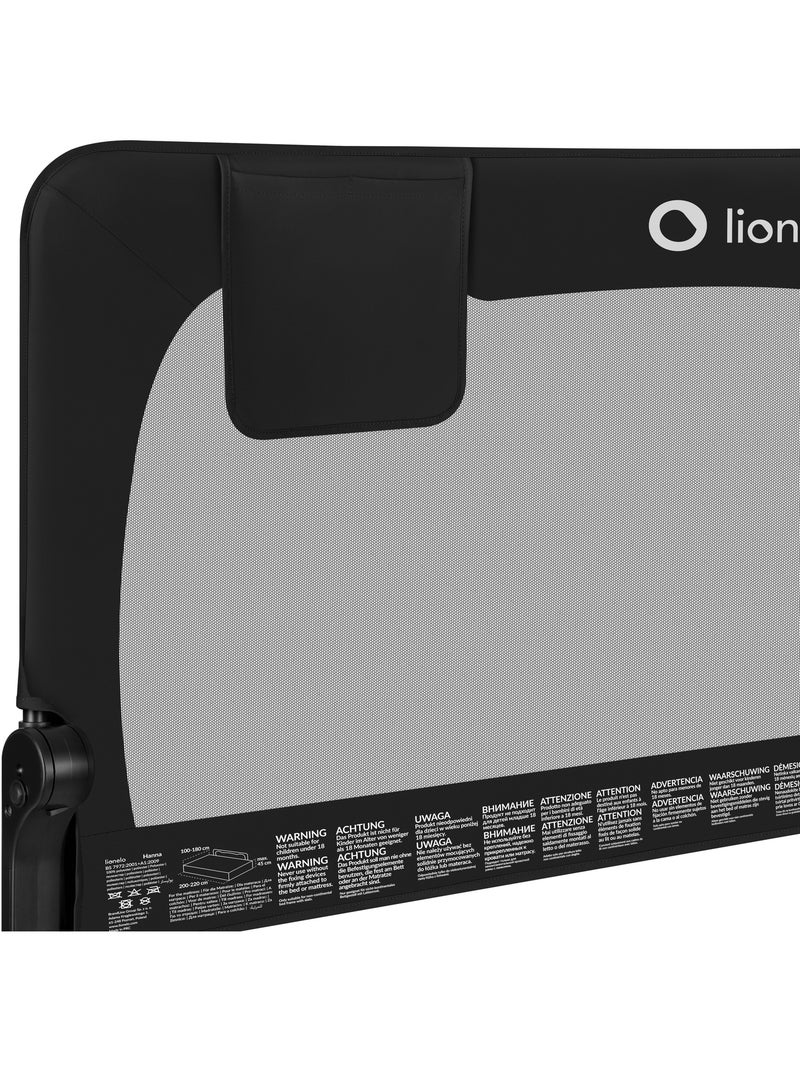 Barrière de lit bébé LIONELO Hanna - 150x65cm - Pliable - Protection anti-chute - Filet aéré Noir - Kiabi