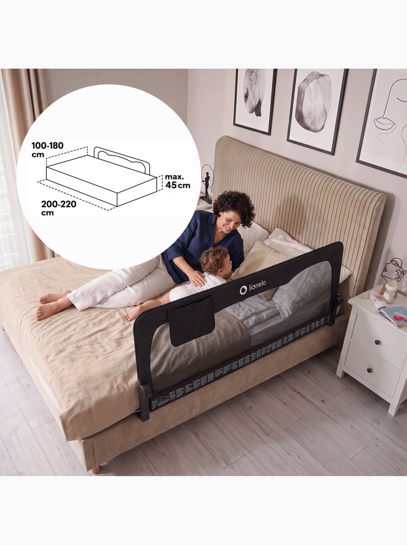 Barrière de lit bébé LIONELO Hanna - 150x66cm - Pliable - Protection anti-chute - Filet aéré Gris - Kiabi