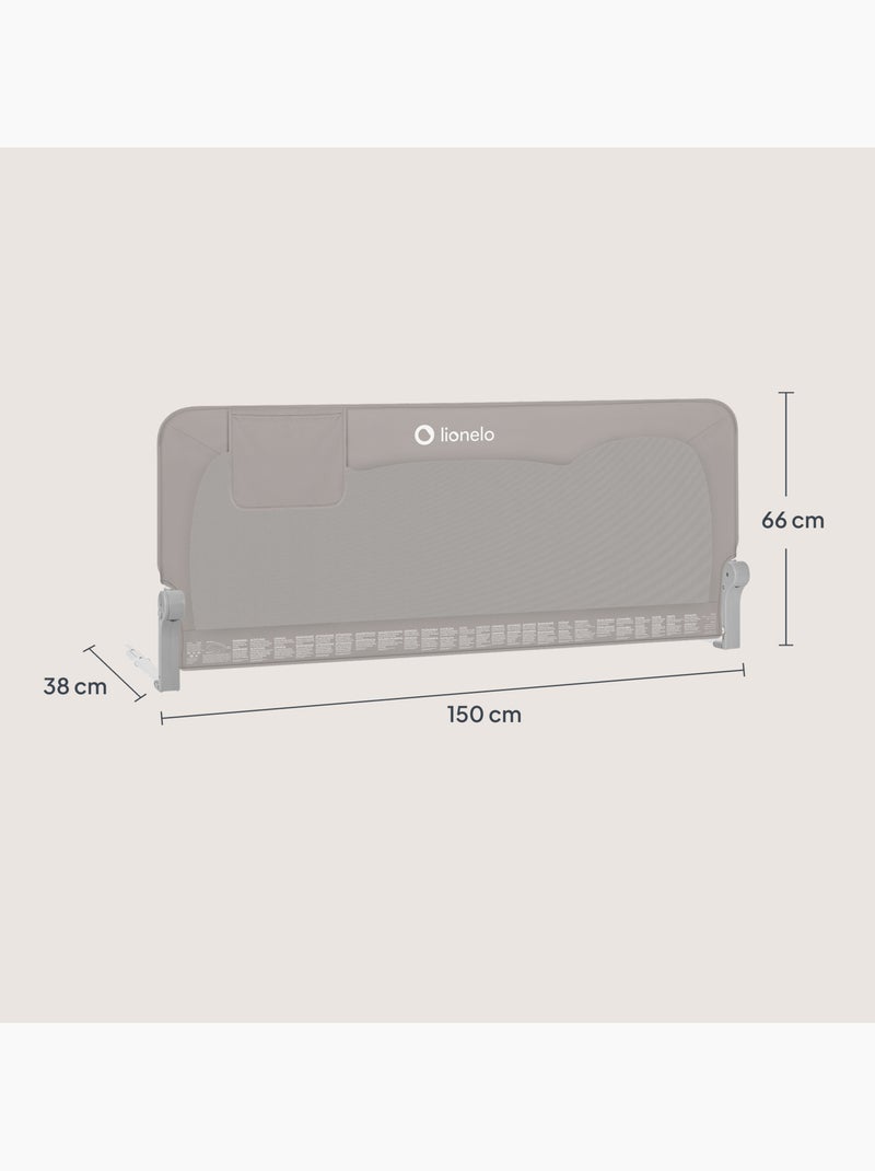 Barrière de lit bébé LIONELO Hanna - 150x66cm - Pliable - Protection anti-chute - Filet aéré Gris - Kiabi
