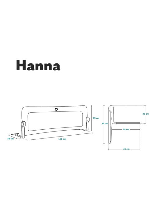 Barrière de lit bébé LIONELO Hanna - Gris - Pliable - Protection anti-chute - 150x66cm - Kiabi
