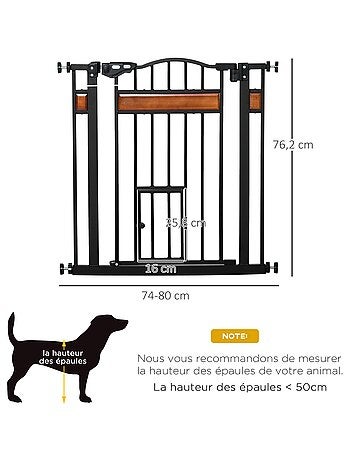 Barrière de sécurité animaux réglable 2 portes verrouillables acier noir pin