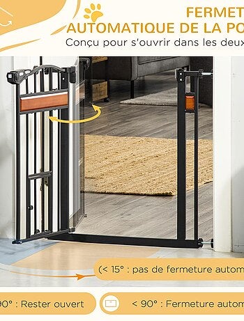 Barrière de sécurité animaux réglable 2 portes verrouillables acier noir pin