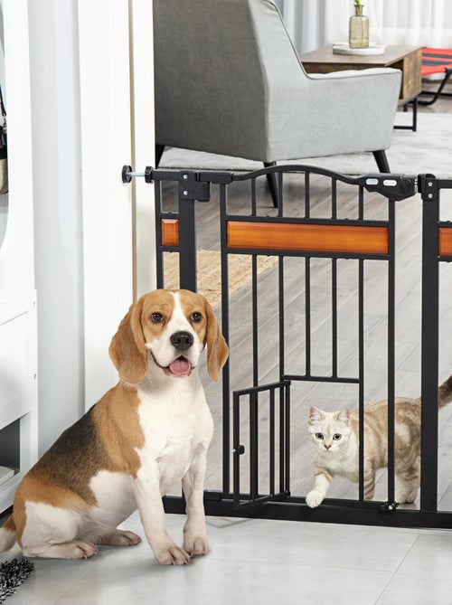 Barrière de sécurité animaux réglable 2 portes verrouillables acier noir pin - Kiabi