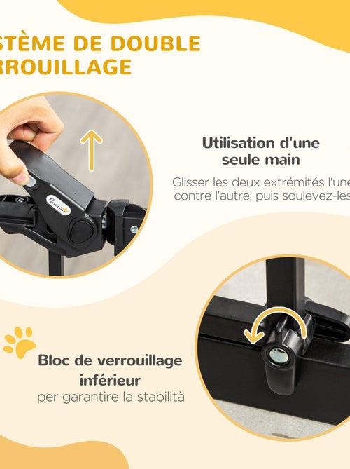 Barrière de sécurité animaux réglable 2 portes verrouillables acier noir pin - Kiabi