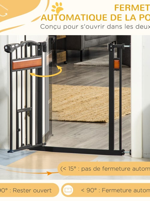 Barrière de sécurité animaux réglable 2 portes verrouillables acier noir pin - Kiabi
