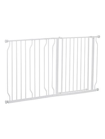 Barrière de sécurité animaux réglable avec porte acier blanc