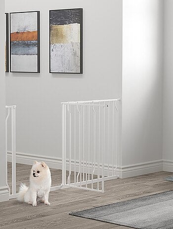 Barrière de sécurité animaux réglable avec porte acier blanc