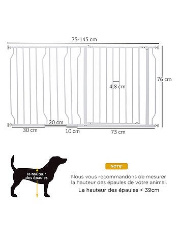 Barrière de sécurité animaux réglable avec porte acier blanc