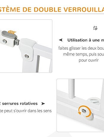Barrière de sécurité animaux réglable avec porte acier blanc