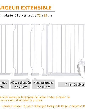 Barrière de sécurité animaux réglable avec porte acier blanc