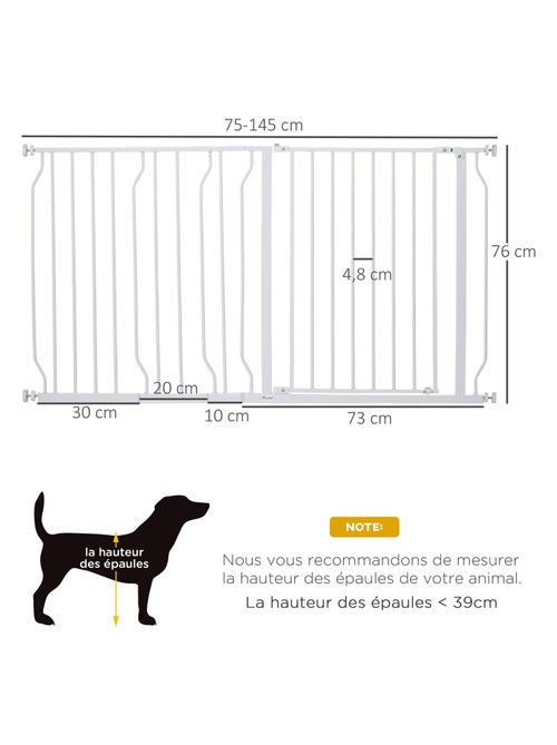 Barrière de sécurité animaux réglable avec porte acier blanc - Kiabi